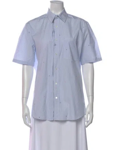 Pre-owned Fendi Striped Short Sleeve Button-up Top In Blue