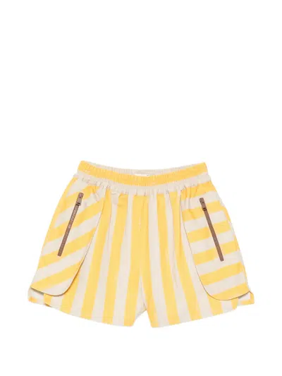 Fendi Striped Cotton Shorts In Yellow