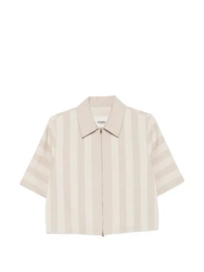 Fendi Striped Short-sleeve Jacket In Neutral