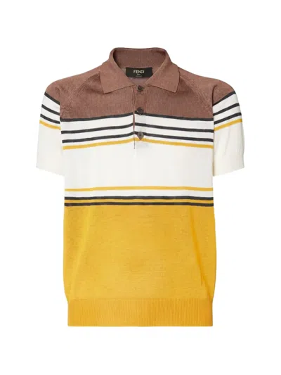Fendi Viscose Polo Shirt Striped Short Sleeves Ribbed In Multi