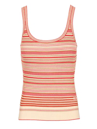 FENDI STRIPED SILK AND COTTON TOP KNITWEAR RED