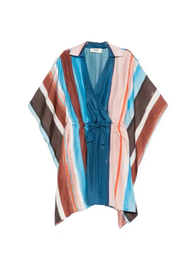 Fendi Striped Silk Mini Dress In Multi