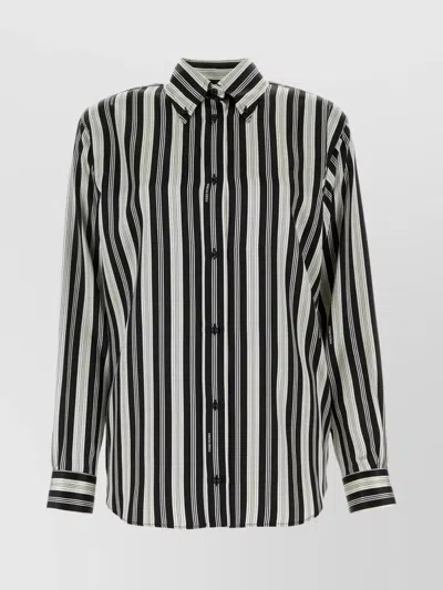 FENDI STRIPED SILK SHIRT WITH BUTTON-DOWN COLLAR