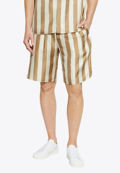 FENDI STRIPED SILK SHORTS