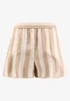 Fendi Striped Silk Shorts In Beige