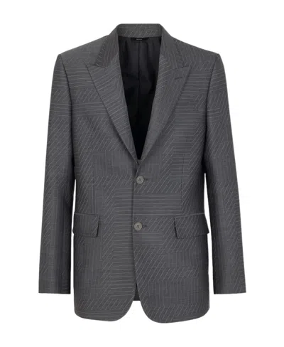 Fendi Striped Single-breasted Wool Blazer In Black