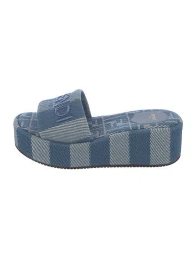Pre-owned Fendi Striped Slides In Blue