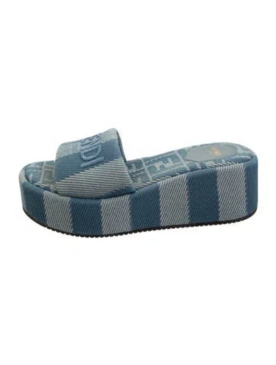 Pre-owned Fendi Striped Slides In Blue