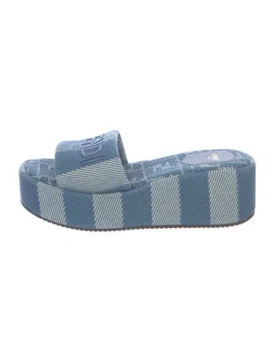 Pre-owned Fendi Striped Slides In Blue