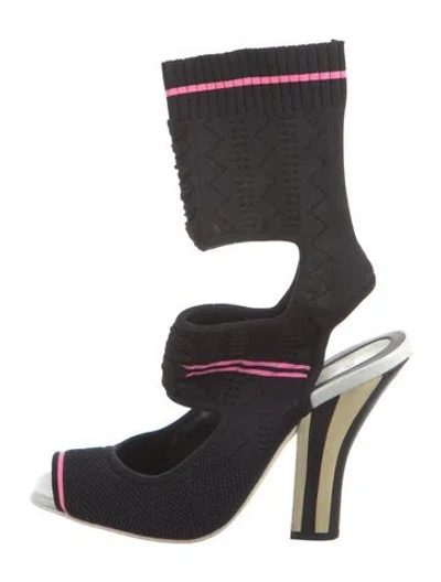 Pre-owned Fendi Striped Slingback Sandals In Black