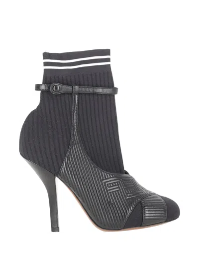 Pre-owned Fendi Striped Sock Ankle Boots In Black