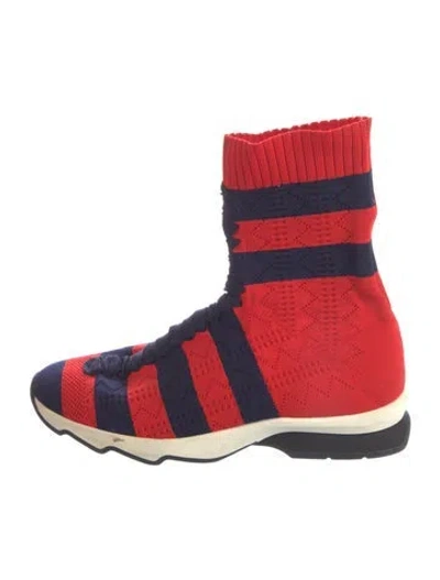 Pre-owned Fendi Striped Sock Boots In Red
