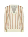 Fendi Pequin Striped Silk-cotton Sweater In Brown