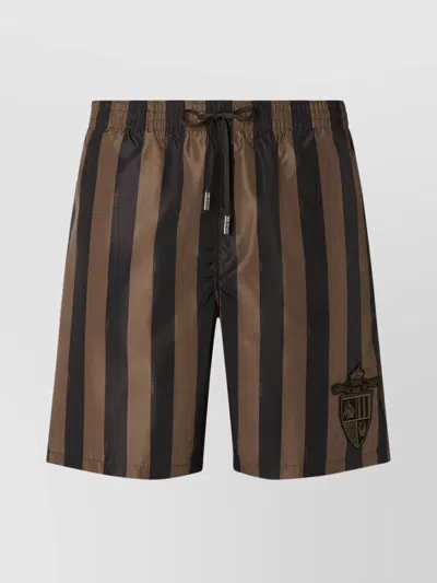 FENDI STRIPED SWIM SHORTS BACK POCKET