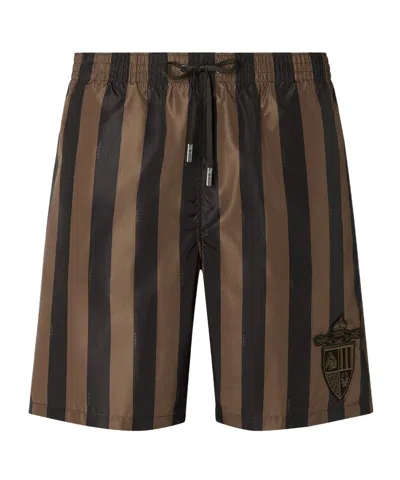 Fendi Striped Swimming Shorts In Brown