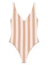 Fendi Striped Swimsuit High-cut Leg In Beige