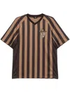 Fendi V-neck Striped T-shirt In Brown