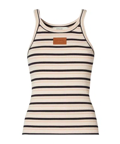 Fendi Striped Ribbed-knit Tank Top In Brown