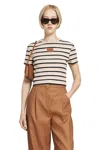 Fendi Striped Logo-patch T-shirt In Neutral