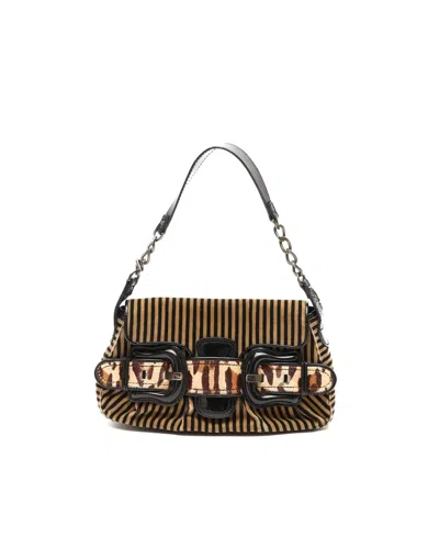 Fendi Striped Velvet B Bis Bag In Multi