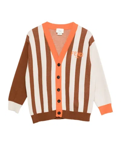 Fendi Striped V-neck Cardigan In Multi