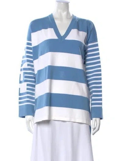 Pre-owned Fendi Striped V-neck Sweater In Blue