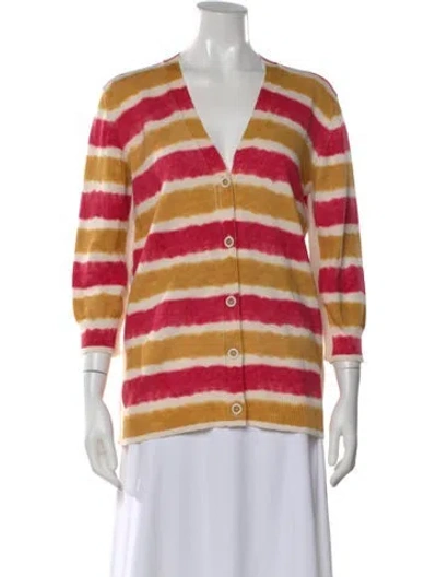 Pre-owned Fendi Striped V-neck Sweater In Neutral