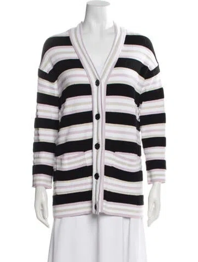 Pre-owned Fendi Striped V-neck Sweater In Pink