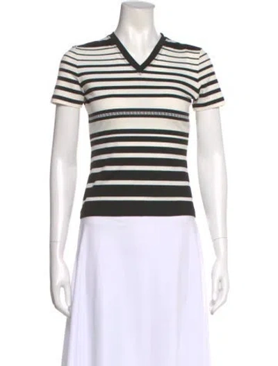 Pre-owned Fendi Striped V-neck T-shirt In Neutral