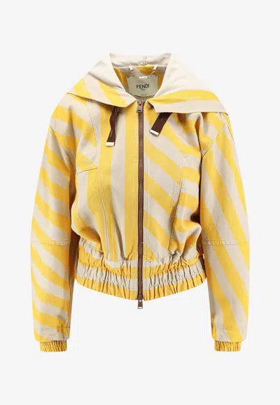 Fendi Striped Zip-up Hoodie In Yellow
