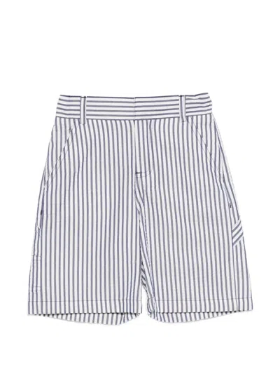 Fendi Kids' Stripe-pattern Logo-embroidered Shorts In White