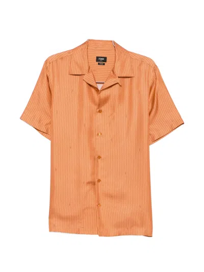 Fendi Stripe-print Short-sleeve Shirt In Orange