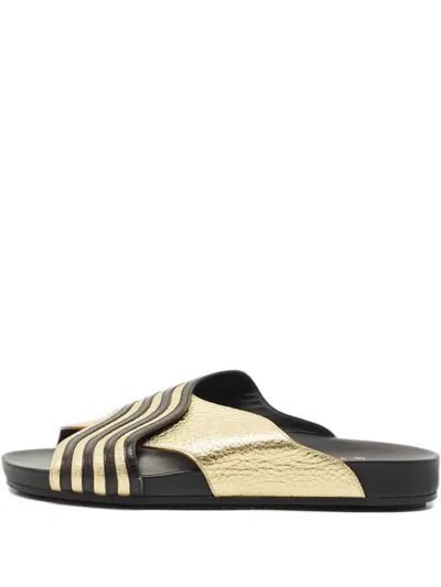 Pre-owned Fendi Stripes Leather Slides In Gold