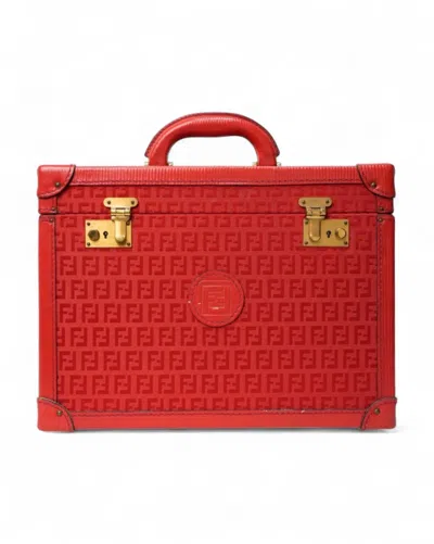 Fendi Structured Beauty Case In Ff Logomania Pattern In Red