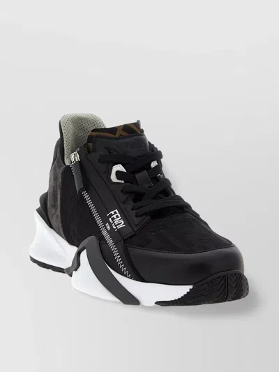 Fendi Structured Stitched Collar Sole Sneakers In Black