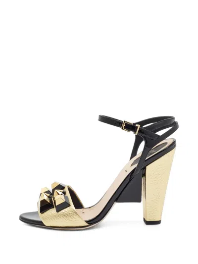 Pre-owned Fendi Studded Ankle-strap Sandals In Gold