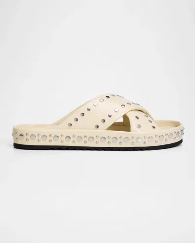 Fendi Studded Crisscross Slides In Animal Print