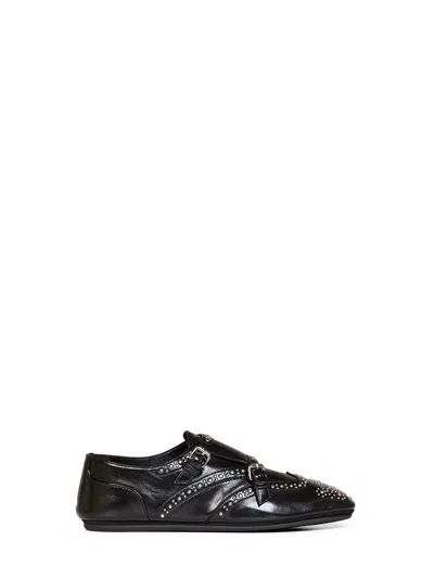 Fendi Studded Double-monk Calf Leather Loafer In Black