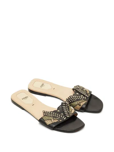 Pre-owned Fendi Studded Flat Sandals In Black