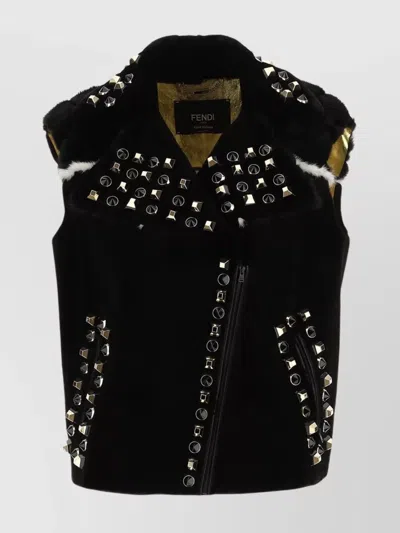 FENDI STUDDED FUR GILET TRIM