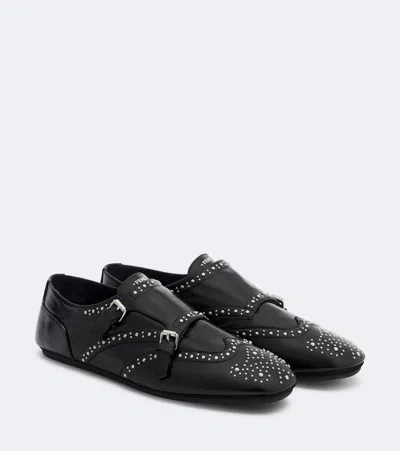 Fendi Studded Leather Monk Strap Shoes In Black