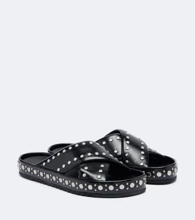 Fendi Studded Leather Slides In Black