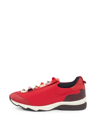 Pre-owned Fendi Studded Slip-on Sneakers In Red