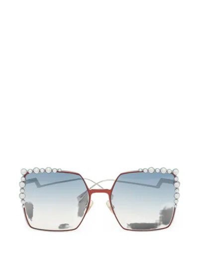 Pre-owned Fendi Studded Square-frame Sunglasses In Silver