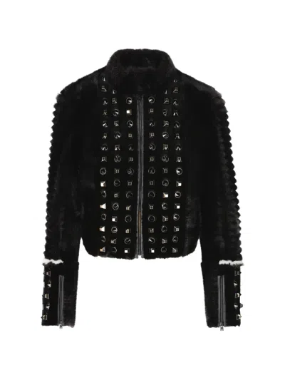 Fendi Stud-embellished Faux-fur Coat In Black