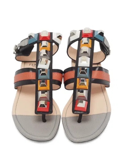 Pre-owned Fendi Stud-embellished Sandals In Black