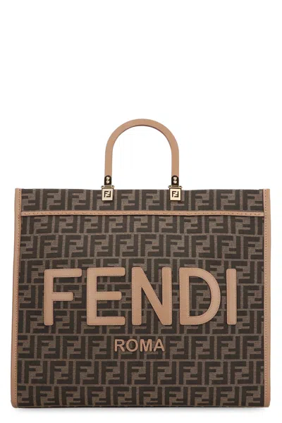 Fendi Stylish And Versatile Canvas Tote Handbag For Women In Brown