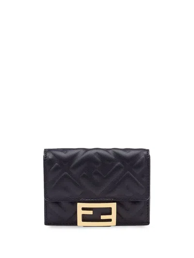 Fendi Stylish Black And Gold Trifold Clutch For Women In Blue