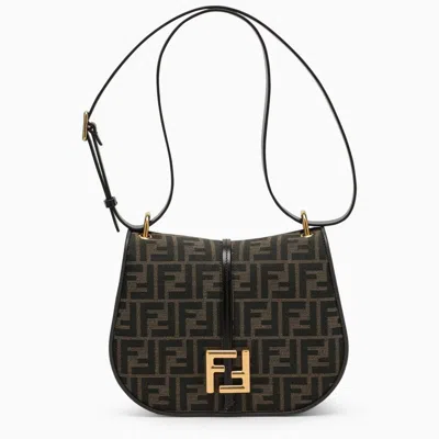 Fendi Stylish Brown Jacquard Crossbody Bag In Black