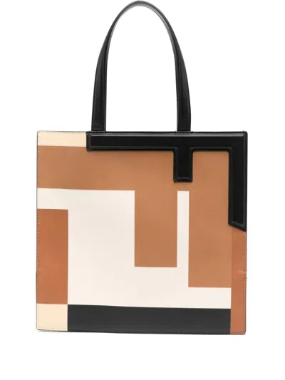 Fendi Stylish Brown Leather Tote Bag For Women In White
